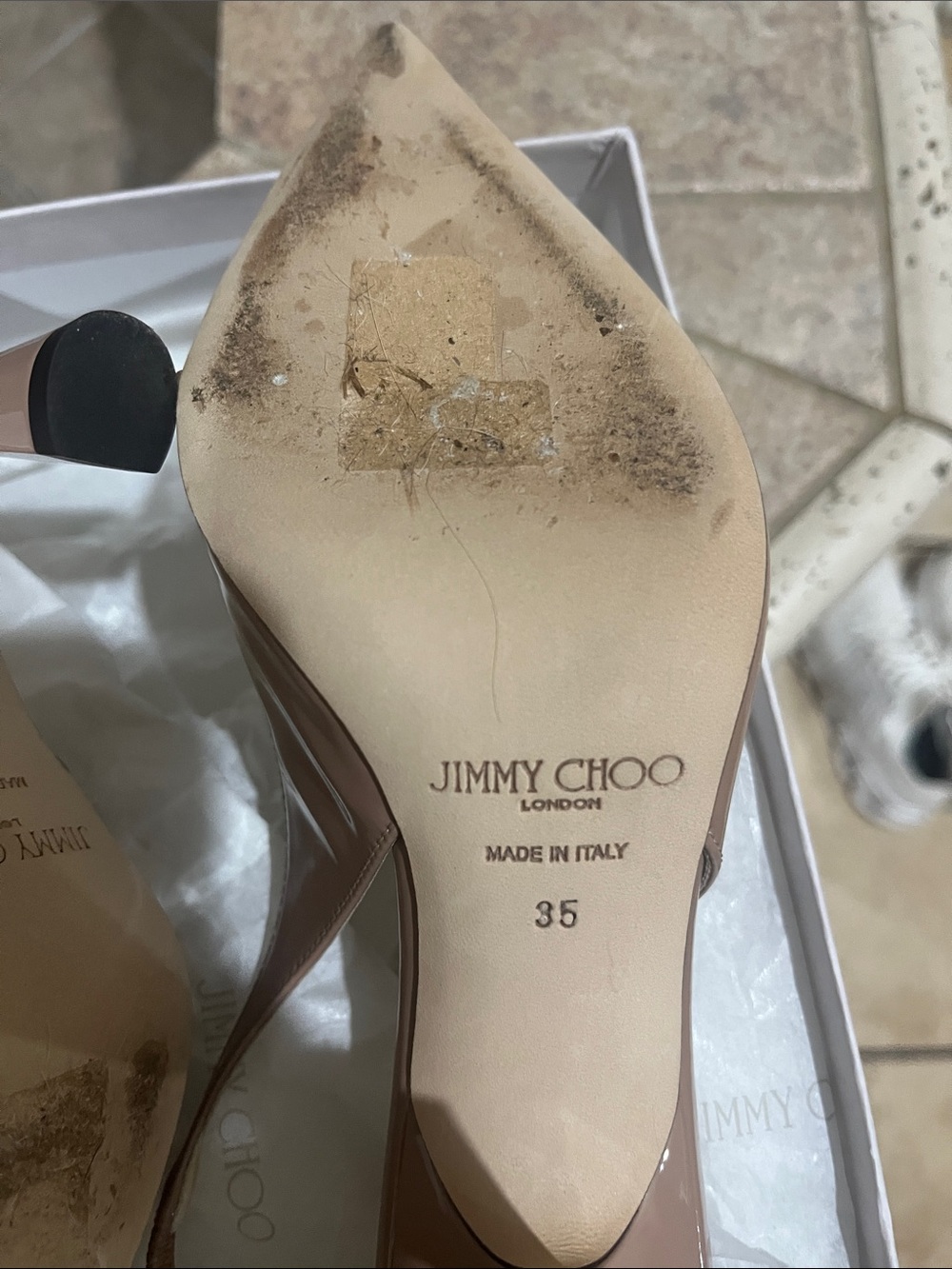 Jimmy Choo Nude Patent Leather Slingback Pumps - Picture 6 of 8